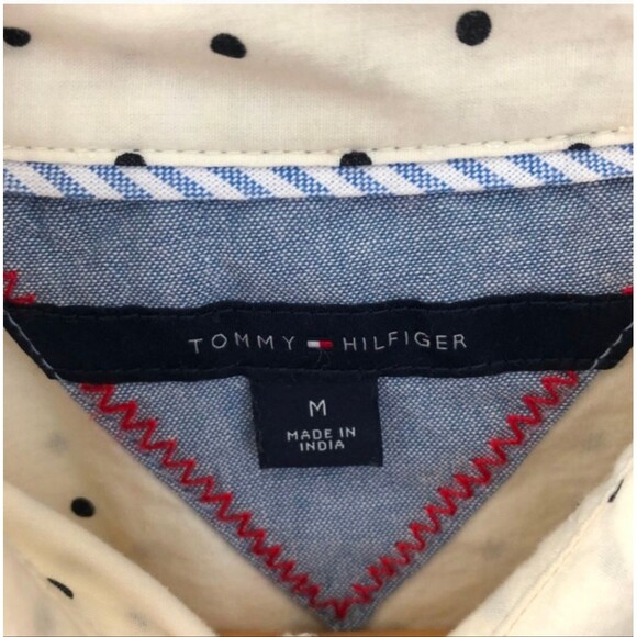 Tommy Hilfiger Med Blouse Top Button Down Shirt Cream / Black - Picture 4 of 6